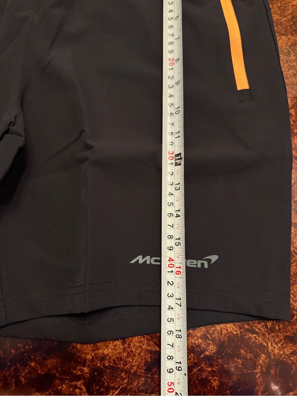 McLaren Black Athletic Shorts with orange Zip Details - Picture 7 of 8